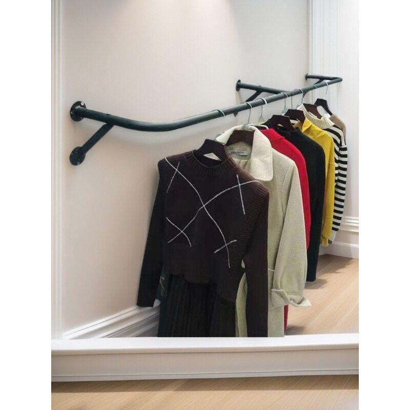 艺架黑色挂衣杆服铁装店正挂墙圆管壁挂式展示女童装佐致(收加上