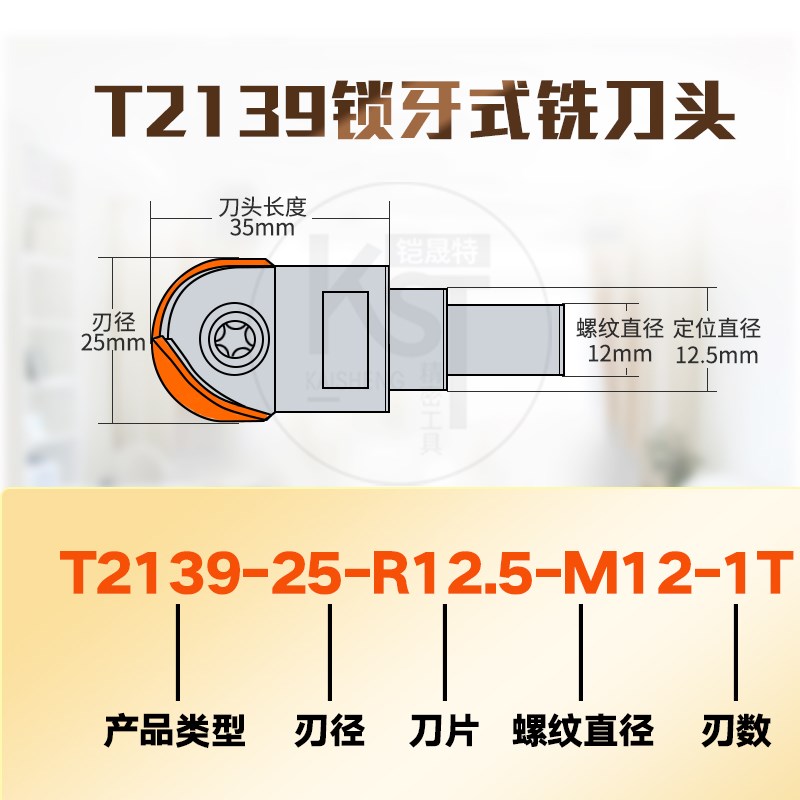 球形T2139可换锁牙式铣刀头球头刀杆钨钢抗震螺纹锁牙固式刀头R5
