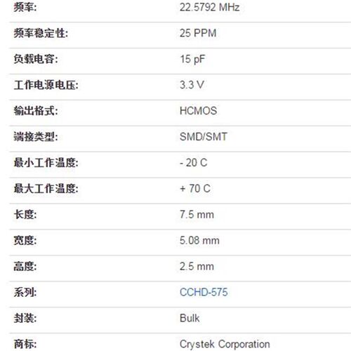CCHD-575-25-22.5792MHZ 22.5792M CRYSTEK 飞秒 有源晶振 低抖动