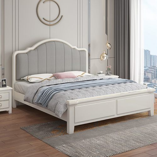 美式轻奢实木床1.8m双人主卧白色1.35*1.9现代简约储物单人床1米2