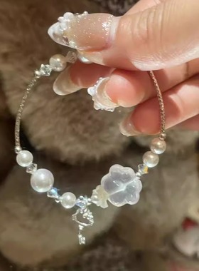 天然粉水晶猫爪手链高级感轻奢