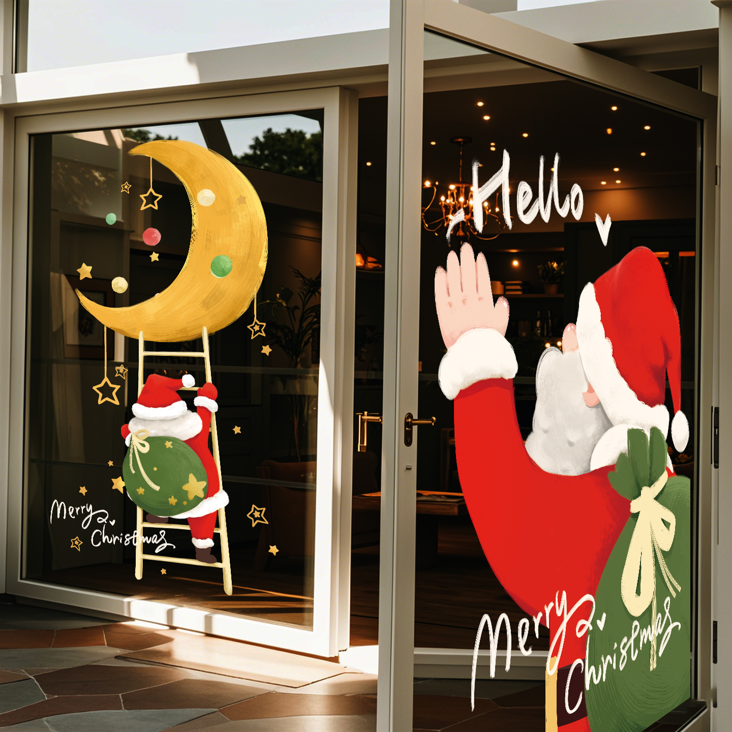 圣诞老人装饰品静电玻璃门窗贴纸