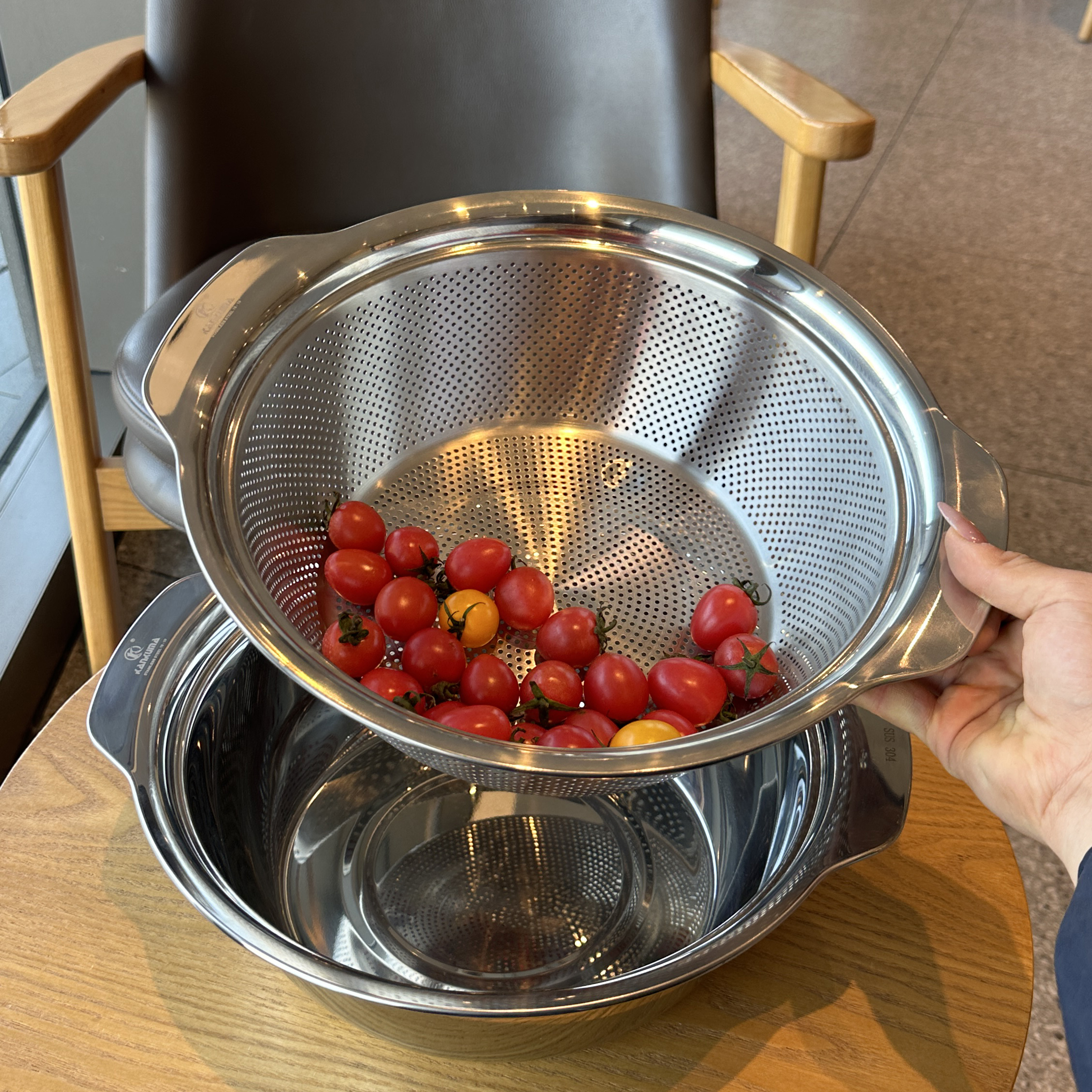 304不锈钢沥水篮套装双耳加厚