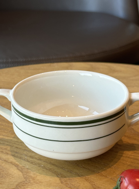 TUXTON美国正品双耳碗绿色线条早餐酸奶碗ins韩式汤碗饭碗