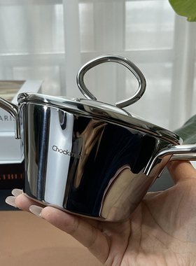 加厚18/10不锈钢小奶锅热黄油炸花椒锅304双耳辅食锅蒸蛋热油13cm