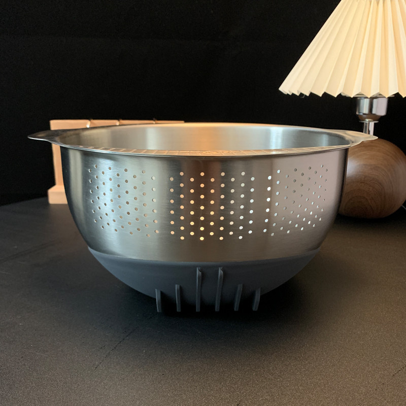 可立式【奢品】出口硅胶底多功能圆不锈钢洗菜盆淘米篮沥水盆漏盆