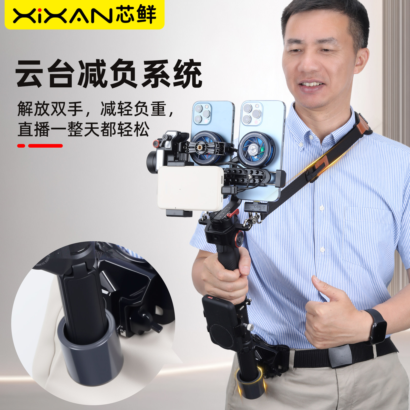 芯鲜PS21R双机位走播云台移动直播稳定器改装双手机可拆卸散热器适用大疆RS4mini RS3Mini智云WB3E浩瀚MT3