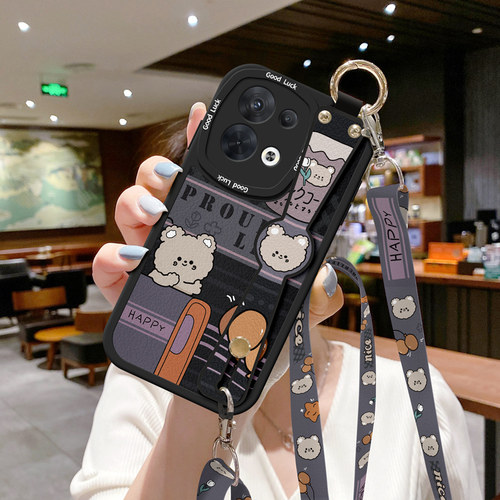 适用OPPO Reno8手机壳Reno9防摔reno10新款12腕带7se斜挎挂绳6硅胶Rono5小熊背带pro斜跨背包式4保护套13女11
