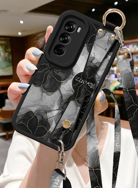 适用opporeno12手机壳简约RENO13PRO可背带reno11腕带10pro斜挎挂绳子9女rano8金丝花7se清新reno保护套oppo