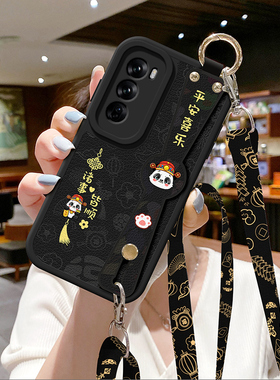 适用opporeno12手机壳新款reno13防摔10pro诸事皆顺熊猫rono9斜挎挂绳8女7se中国风6背带5腕带reno11外壳oppo