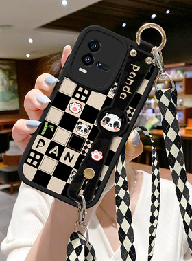 适用vivoiqoo11手机壳防摔iqoo10新款Neo9斜挎挂绳x70pro小羊皮iqooneo8格子熊猫x60背带z7腕带x50保护套vivo