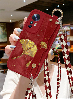 适用于小米13手机壳Civi4Pro新款12pro斜挎挂绳civi金色银杏花12s斜跨可背12x女spro版11青春pro腕带10保护套