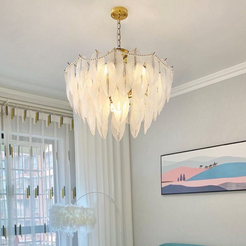 法式轻奢客厅吊灯美式设计师后现代简约珍珠羽毛玻璃卧室餐厅灯具