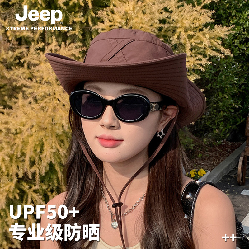 jeep吉普夏季女士渔夫帽透气遮阳防紫外线太阳防晒帽徒步户外帽子