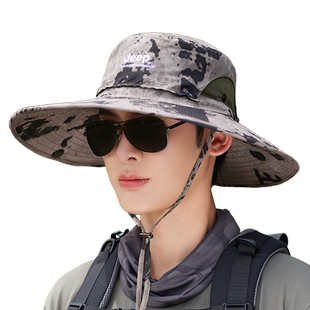 jeep吉普防晒帽男士户外登山钓鱼遮阳帽夏季大帽檐遮脸脖子渔夫帽