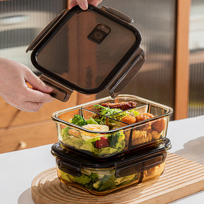天鼠玻璃饭盒可微波炉加热专用学生上班族带盖餐盒保鲜分隔便当碗