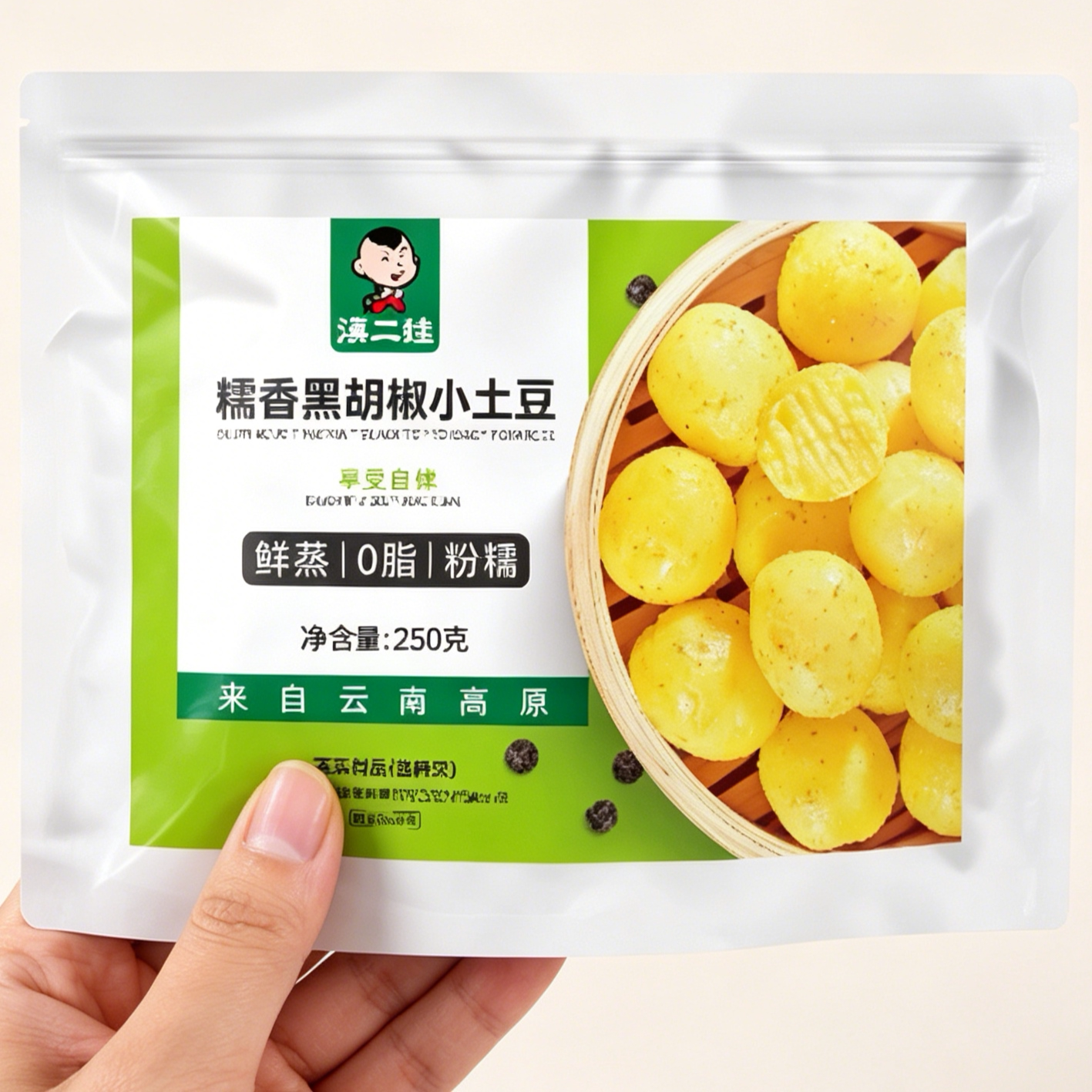 滇二娃0脂鲜蒸黑胡椒小土豆新鲜高原黄心洋芋即食代餐健康小零食