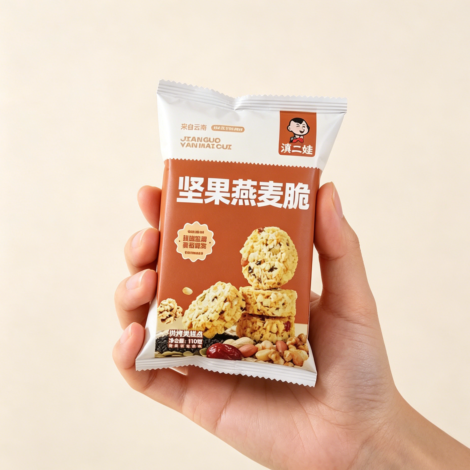 滇二娃生椰可可燕麦脆黑巧坚果奇亚籽燕麦片营养早餐饱腹饼干零食
