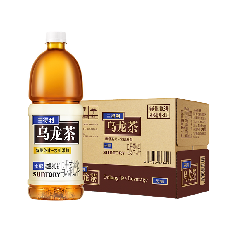 SUNTORY/三得利无糖乌龙茶0脂0糖大瓶900ml*12瓶整箱网红茶饮料