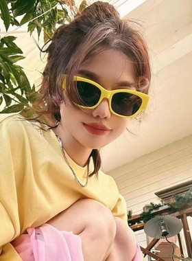 黄色方形Y2K甜酷辣妹墨镜女感遮阳夏季海边太阳眼镜
