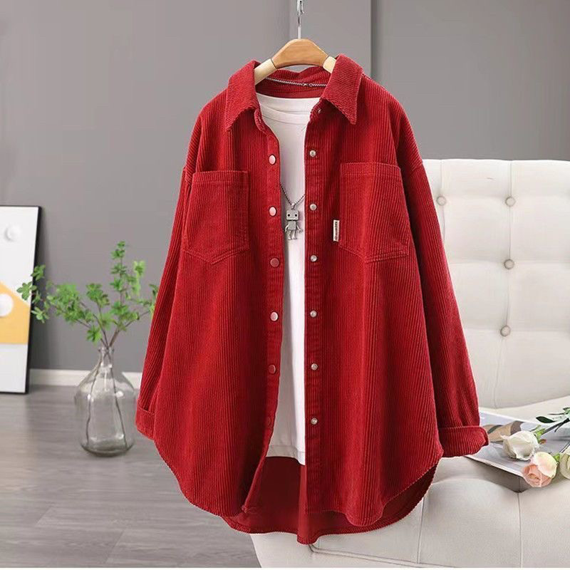 加绒/不加绒 灯芯绒外套女秋冬2024新款宽松中长款条绒开衫上衣