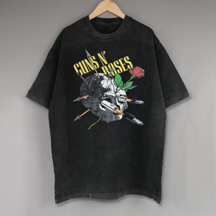 Guns N' Roses枪炮与玫瑰乐队印花短袖T恤Vintage美式复古半袖潮U