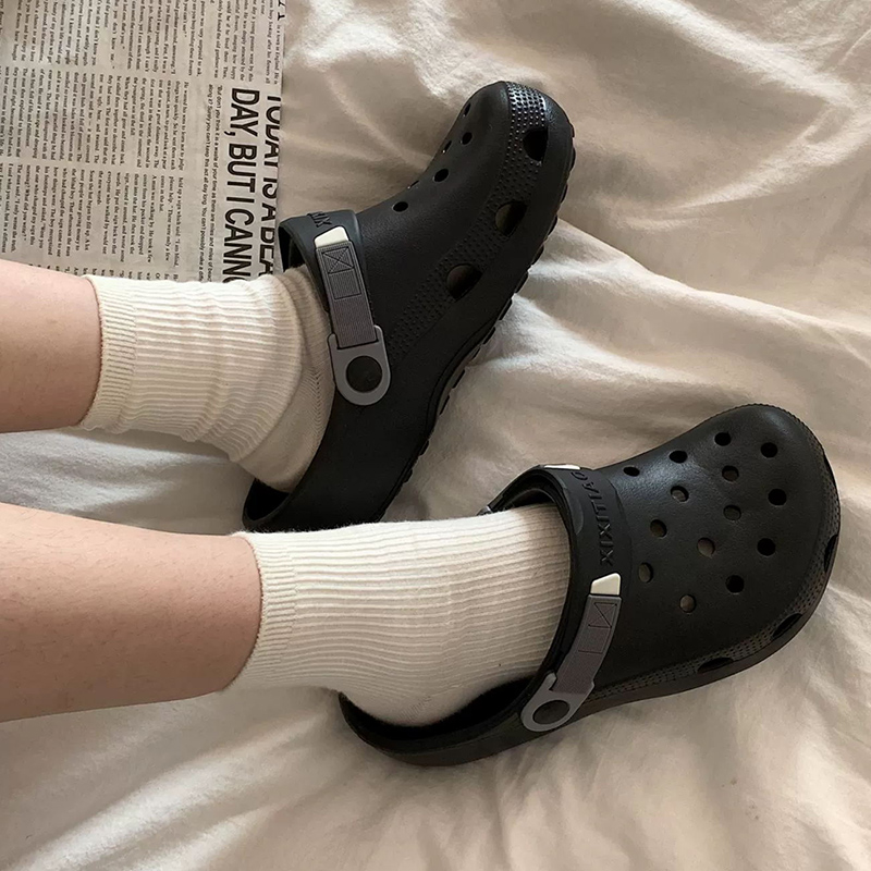 夏季薄款纯棉袜子女搭配洞洞鞋