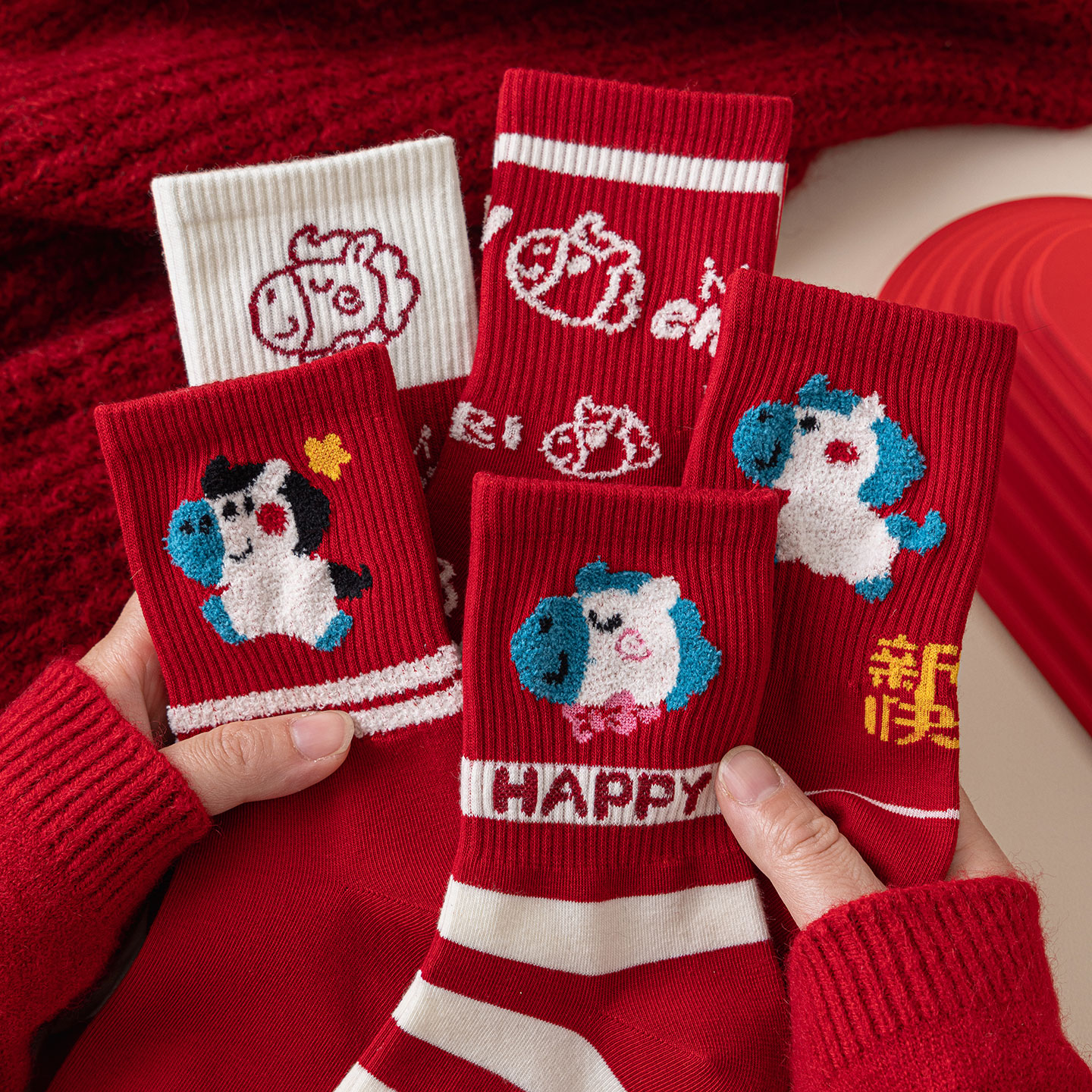马年红袜子女款本命年棉袜可爱