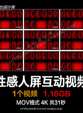 1酒吧夜店KTV红色人影GOGO性感人屏互动舞蹈秀LED背景视频VJ素材