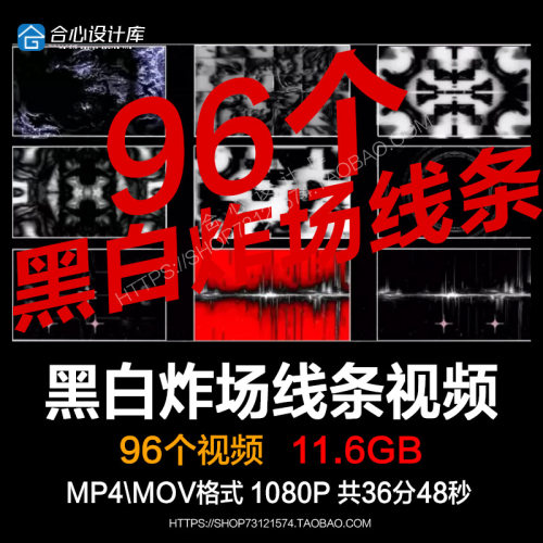 黑白炸场techno线条流体粒子演出酒吧动态视频背景素材48个