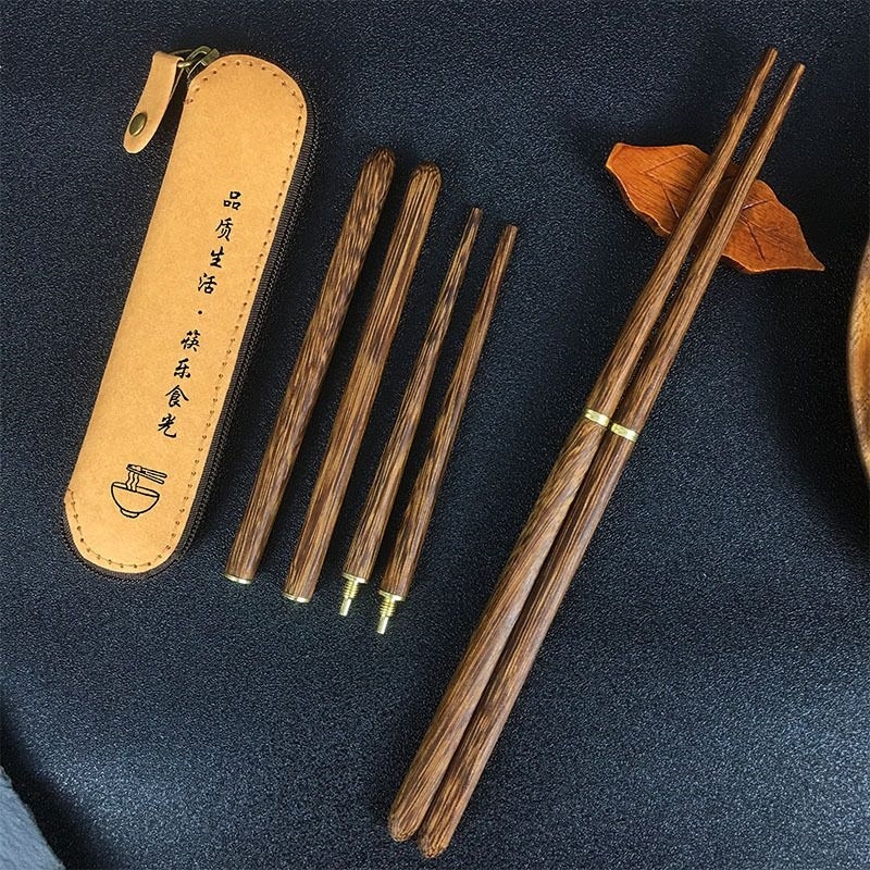 筷子外出携带折叠鸡翅木单双袋装可折叠组装拆卸组合红豆木杞梓木