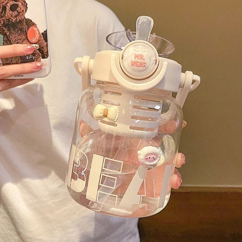 玻璃水杯女款夏天水杯大容量玻璃杯耐高温防爆吸管杯2025新款ins