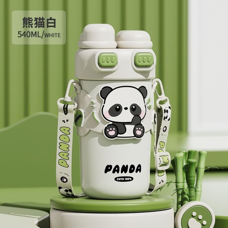 儿潮流童熊猫316不锈钢保温杯上学学生专用吸管水杯可爱便携杯子
