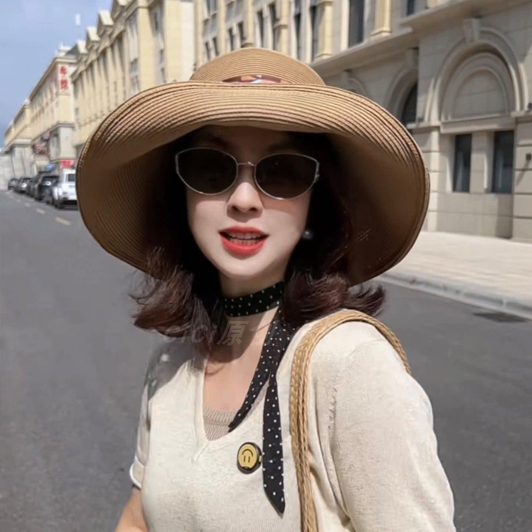 卖个帽帽超大帽沿遮阳帽子2026新款夏季女士宽檐太阳遮阳渔夫草帽