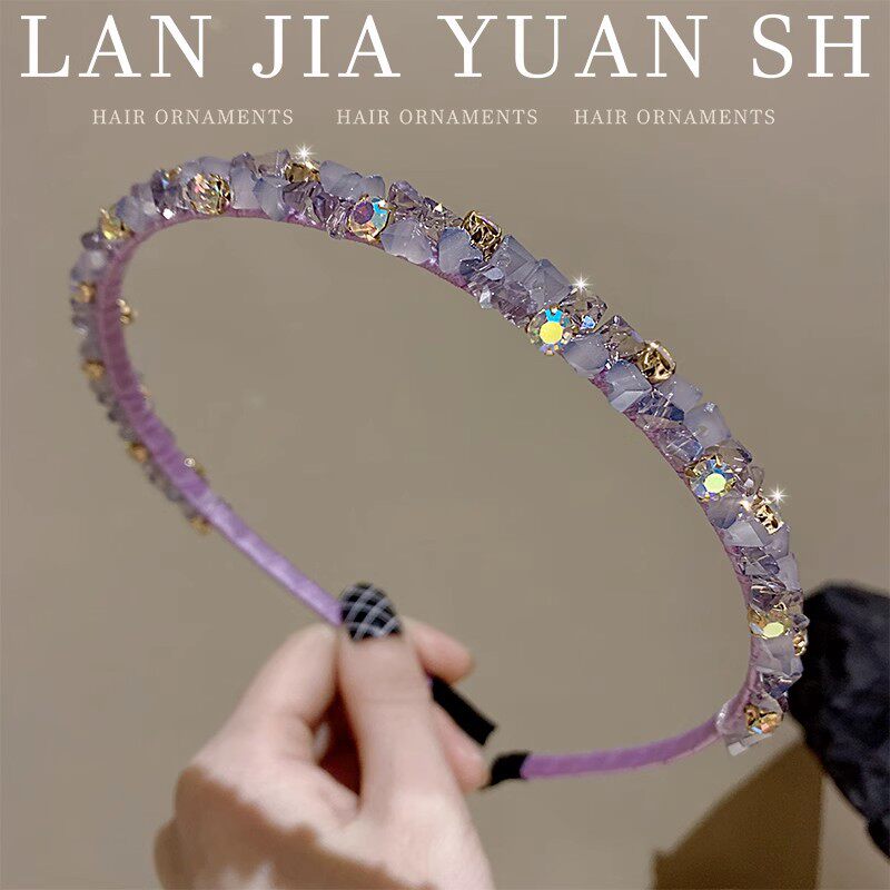 紫色水晶~新款细款压发头箍精致时尚气质甜美圆脸头饰发夹发箍女