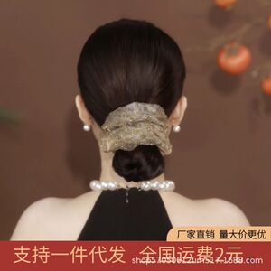 铂思亚大肠发圈香莎香槟色格子经典时尚感设计双层欧根纱气质发绳