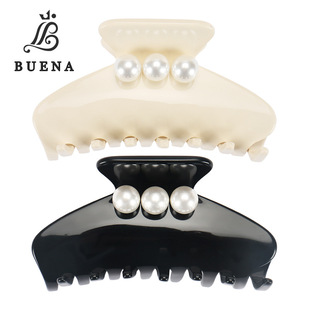 亚历山大同款玉珠干抛抓夹中大号 感醋酸鲨鱼夹 欧美珍珠发饰