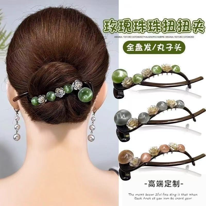 感树脂花朵扭扭夹发夹女盘发一字扭扭夹抓夹后脑勺头饰发卡
