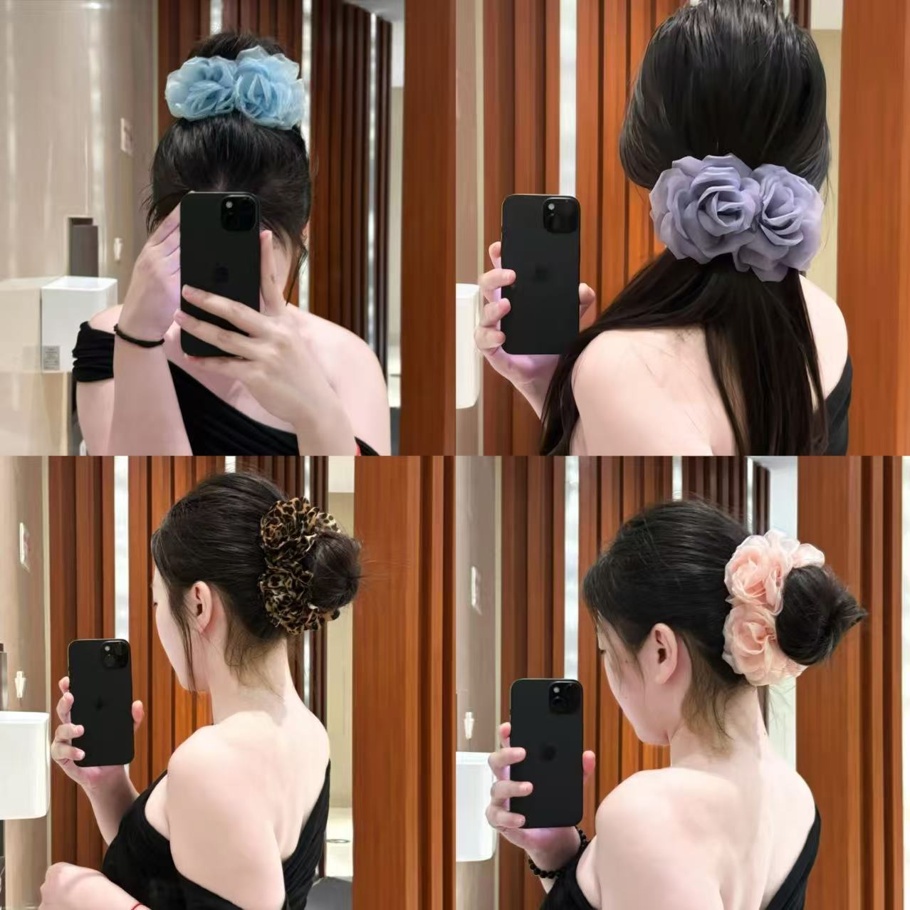2025新款韩系多巴胺网纱花朵抓夹女感头花发饰后脑勺盘发