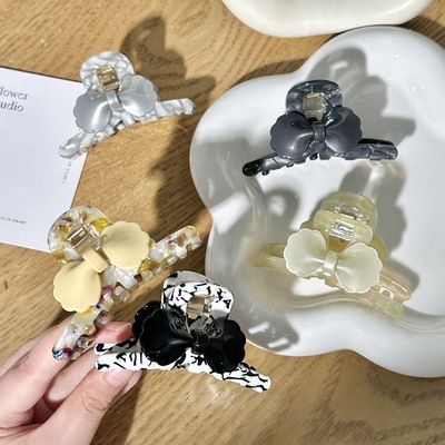 中号醋酸花朵精致珍珠抓夹气质感顶夹侧边刘海夹发饰碎发夹女