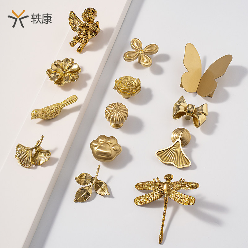 法式柜门拉手高端创意蜻蜓铜拉手图片