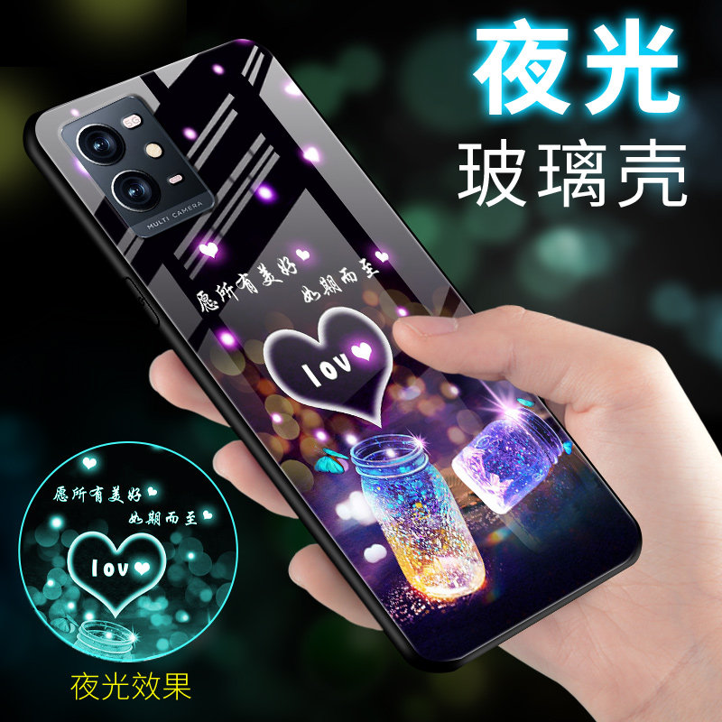 适用vivoy33夜光玻璃手机壳新款vivoy33e保护套镜头全包vivoy33t防摔软边高级创意个性超薄发光潮牌男女外