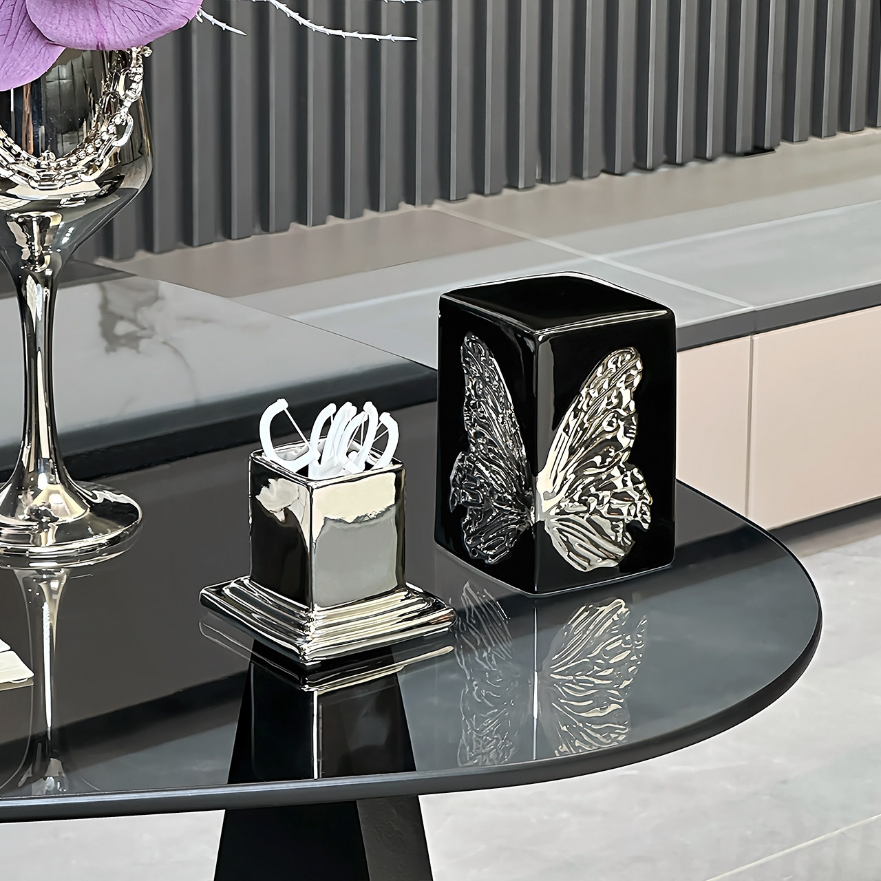 轻奢陶瓷蝴蝶牙签盒家用创意客厅茶几高级牙签筒新款牙线盒棉签盒,收纳整理,牙签筒,淘宝优惠券,粉丝福利购,淘宝优惠卷