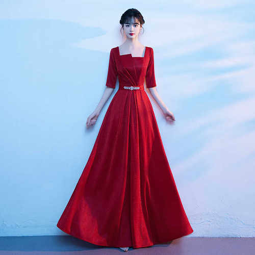 合唱团演出服女长裙红歌诗歌朗诵表演服装大合唱指挥主持礼服新款
