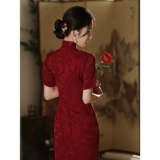 Бордовое ципао, вечернее платье, свадебное платье, летняя юбка, коллекция 2023