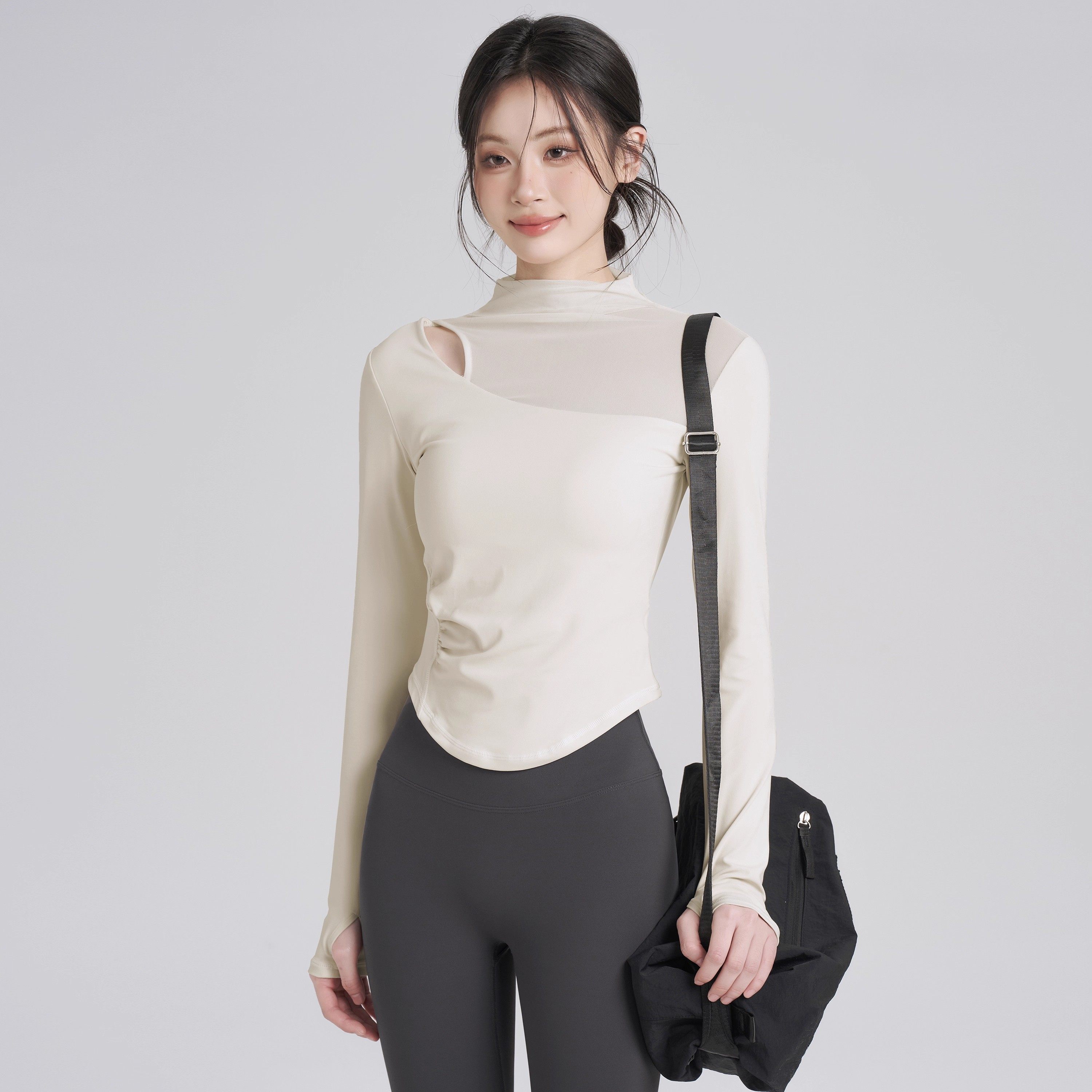 LULU VURU带胸垫健身服女设计感网纱拼接瑜伽上衣显瘦运动长袖,运动服/休闲服装,健身衣,淘宝优惠券,粉丝福利购,淘宝优惠卷