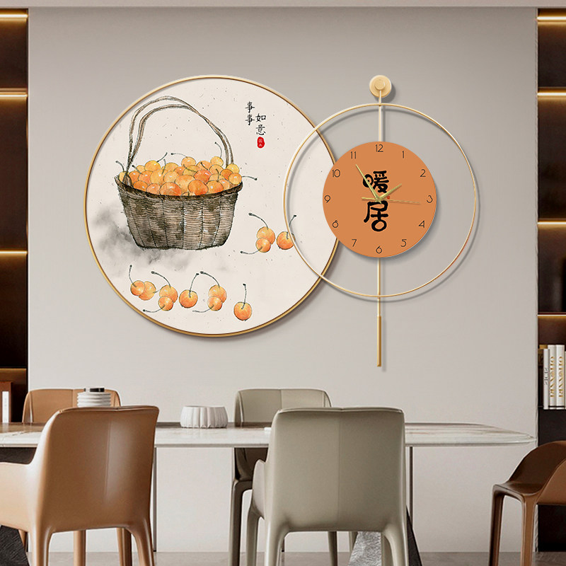 暖居饭厅装饰画现代简约餐桌饭厅背景墙挂画创意钟表客厅壁画挂钟