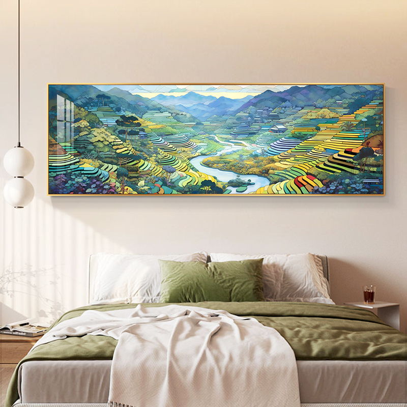 梯田自然风景卧室装饰画现代简约稻田茶园抽象床头画客厅横版挂画