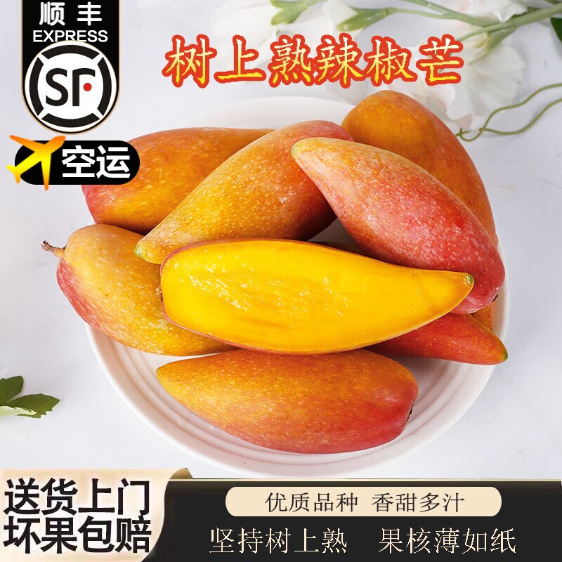 树上熟辣椒芒海南特产新鲜水果三亚贵妃芒当季现摘自然熟芒果5斤