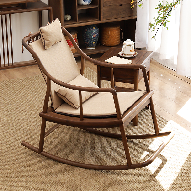新中式摇椅有枝黑胡桃木